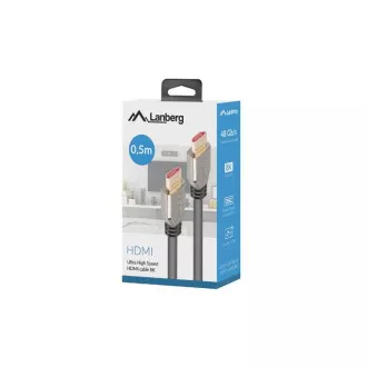 LANBERG Kabel HDMI 2.1 Ultra High Speed, 48 Gb/s, 8K@60Hz, 5K@120Hz, dolžina 0,5 m, črn, pozlačeni priključki