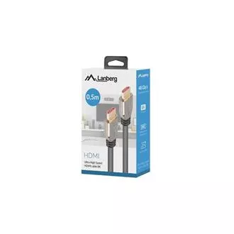 LANBERG Kabel HDMI 2.1 Ultra High Speed, 48 Gb/s, 8K@60Hz, 5K@120Hz, dolžina 0,5 m, črn, pozlačeni priključki