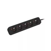 LANBERG Podaljševalni kabel za opremo UPS, dolžina 1 m, 5x izhodi, črn