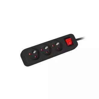 LANBERG Podaljševalni kabel 3M 3X klasična vtičnica s stikalom bakren kabel črne barve