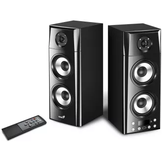 Genius SP-HF2800 BT, zvočniki, 2.0, 60 W, Bluetooth, tehnologija TWS, leseni, USB, daljinski upravljalnik, črna