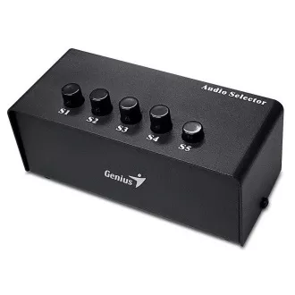 Genius Stereo preklopna omarica , preklopnik, avdio, 2x RCA vhod, 5x 3,5mm jack izhod, stereo, črna