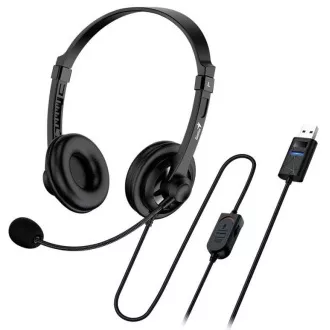 Slušalke Genius - HS-230U, slušalke, žične, z mikrofonom, z nadzorom glasnosti, dolžina kabla 2,4 m, USB, črne