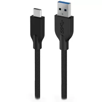 Genius ACC-A2CC-3A, kabel, USB-A / USB-C, USB 3.0, 3A, QC 3.0, pleten, 1 m, črn