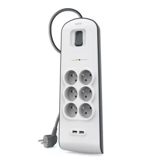 Belkinova prenapetostna zaščita BSV604 - 6 vtičnic, 2xUSB/2,4A, 2m