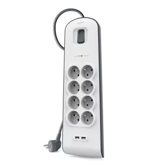 Belkinova prenapetostna zaščita BSV804 - 8 vtičnic, 2xUSB/2,4A, 2m