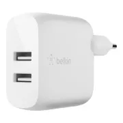 Belkin BOOST CHARGE™ Dvojni 24W stenski polnilnik USB-A, bel