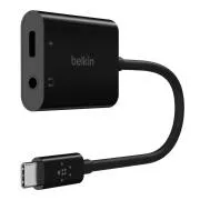 Belkin USB-C adapter/rokav 1x USB-C M/ 1x USB-C F moč 60 W   1x 3,5 mm priključek, črn