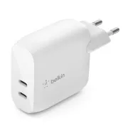 Belkin BOOST CHARGE™ Dual 40W USB-C Power Delivery stenski polnilnik, bel