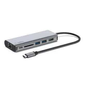 Belkin USB-C 6in1 vozlišče - 4K HDMI, USB-C PD 3.0, 2x USB-A 3.0, RJ45, bralnik kartic SD Belkin USB-C 6in1 vozlišče - 4K HDMI, USB-C PD 3.0, 2x USB-A 3.0, RJ45, bralnik kartic SD