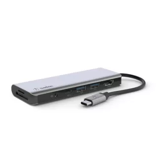 Belkin USB-C 7in1 večportni adapter - 4K HDMI, USB-C PD 3.0, 2x USB-A 3.0, bralnik kartic SD in micro SD, 3,5 mm priključek Belkin USB-C 7in1 večportni adapter - 4K HDMI, USB-C PD 3.0, 2x USB-A 3.0, bralnik kartic SD in micro SD, 3,5 mm priključek