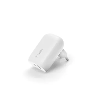 Belkin BOOST CHARGE™ Dual 37W Power Delivery PPS stenski polnilnik (USB-C 25W   USB-A 12W), bel