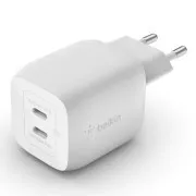 Belkin BOOST CHARGE™ Dual 45W USB-C Power Delivery GaN PPS Stenski polnilnik, bel