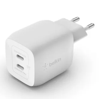 Belkin BOOST CHARGE™ Dual 45W USB-C Power Delivery GaN PPS Stenski polnilnik, bel