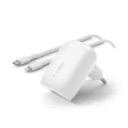 Belkin BOOST CHARGE™ 30W USB-C Power Delivery PPS Stenski polnilnik   1m kabel USB-C z Lightning, bel