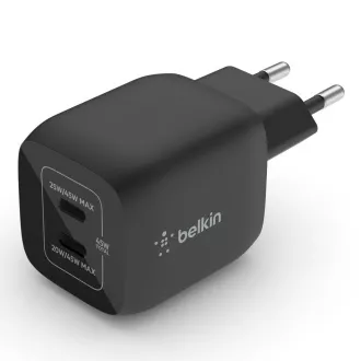 Belkin BOOST CHARGE™ Dual 45W USB-C Power Delivery GaN PPS Stenski polnilnik, črn