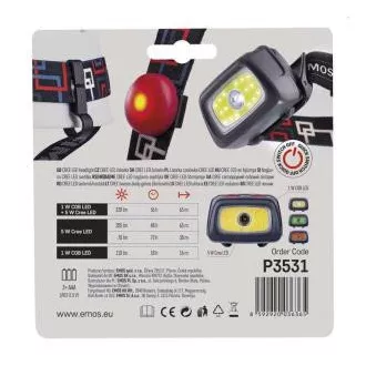 Emos LED čelna svetilka P3531, 330 lm, 65m, 1x CREE 1x COB rdeča zadnja LED, 3x AAA CR2032 Emos LED čelna svetilka P3531, 330 lm, 65m, 1x CREE 1x COB rdeča zadnja LED, 3x AAA CR2032