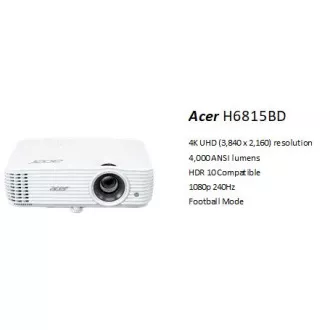 Acer H6815BD DLP/4K UHD 3840x2160/4000 ANSI lm/10.000:1/2xHDMI/repro 1x3W/2,9 kg Acer H6815BD DLP/4K UHD 3840x2160/4000 ANSI lm/10.000:1/2xHDMI/repro 1x3W/2,9 kg