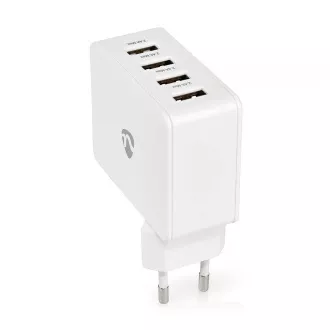 Nedis WCHAU481AWT- omrežni polnilnik | 24 W | funkcija hitrega polnjenja | 4x 2,4 A | 4 izhodi | 4x USB-A | Bela