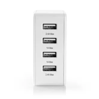 Nedis WCHAU481AWT- omrežni polnilnik | 24 W | funkcija hitrega polnjenja | 4x 2,4 A | 4 izhodi | 4x USB-A | Bela