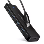 AXAGON HUE-C1C potovalno vozlišče s štirimi priključki USB-C 5Gbps/priključek USB-C za zunanje napajanje/kabel 19 cm