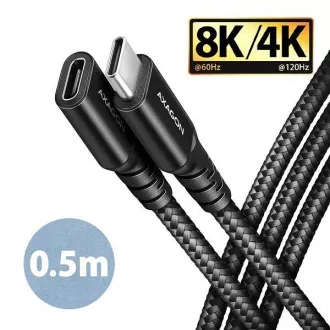AXAGON BUCM32-CF05AB podaljšek USB-C (M) <-> USB-C (F), 0,5 m, USB 20Gbps, PD 240W 5A, 8K HD, ALU, oplet, črn