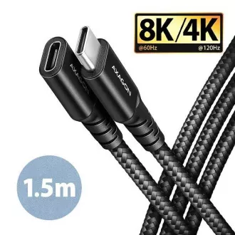 AXAGON BUCM32-CF15AB podaljšek USB-C (M) <-> USB-C (F), 1,5 m, USB 20Gbps, PD 240W 5A, 8K HD, ALU, oplet, črn