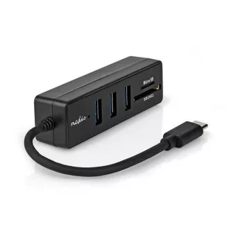 Nedis CCGB64780BK01 - vozlišče USB| 1x USB-C™ | 1x USB A / 1x USB-C™ | 4 vrata | USB 2.0 | USB Power | SD & Micr