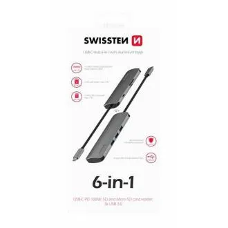 SWISSTEN USB-C HUB 6-V-1 (USB-C PD, 3x USB 3.0, SD, MICRO SD) ALUMINIJ SWISSTEN USB-C HUB 6-V-1 (USB-C PD, 3x USB 3.0, SD, MICRO SD) ALUMINIJ