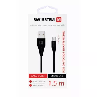SWISSTEN PODATKOVNI KABEL USB / MICRO USB 1,5 M BLACK (9 mm)