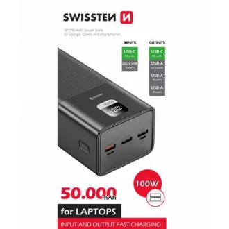 SWISSTEN POWER LINE POWER BANK 50000 mAh 100W DOBAVA ENERGIJE Črna