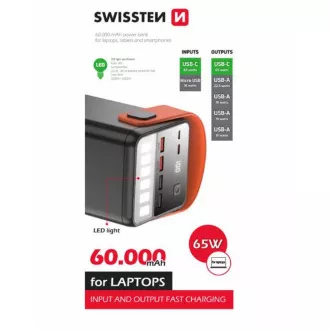 SWISSTEN POWER LINE POWER BANK 60000 mAh 65W DOBAVA ENERGIJE Črna