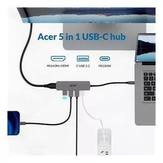 Acer 5IN1 Mini Dock statioType- C, 1x HDMI (do 3840x2160@60hz), 3x USB 3.0 5Gbps, 1x Type-C do 100W PD port (gostitelj)