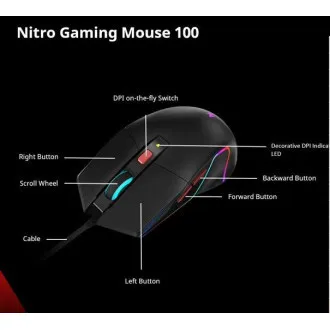 Miška ACER NITRO NMW100, črna, do 7200 DPI, žična, 6 gumbov, maloprodajna embalaža Miška ACER NITRO NMW100, črna, do 7200 DPI, žična, 6 gumbov, maloprodajna embalaža