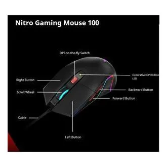 Miška ACER NITRO NMW100, črna, do 7200 DPI, žična, 6 gumbov, maloprodajna embalaža Miška ACER NITRO NMW100, črna, do 7200 DPI, žična, 6 gumbov, maloprodajna embalaža