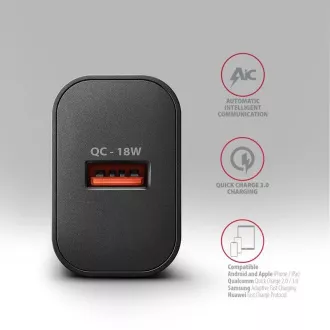 AXAGON ACU-QC18, 18W omrežni polnilnik, 1x USB-A, QC3.0/AFC/Apple, črn