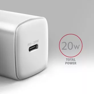 AXAGON ACU-PD20W, 20W omrežni polnilnik, 1x vrata USB-C, PD3.0/PPS/QC4 /AFC/Apple, bel