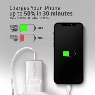 AXAGON ACU-PD20W, 20W omrežni polnilnik, 1x vrata USB-C, PD3.0/PPS/QC4 /AFC/Apple, bel