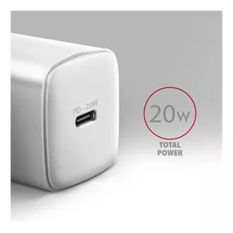 AXAGON ACU-PD20W, 20W omrežni polnilnik, 1x vrata USB-C, PD3.0/PPS/QC4 /AFC/Apple, bel