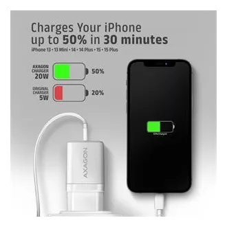 AXAGON ACU-PD20W, 20W omrežni polnilnik, 1x vrata USB-C, PD3.0/PPS/QC4 /AFC/Apple, bel