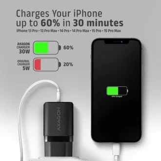 AXAGON ACU-PD30, polnilec 30 W, 1x vrata USB-C, PD3.0/PPS/QC4 /SFC/AFC/Apple, črn