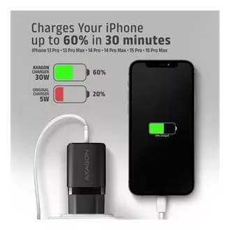 AXAGON ACU-PD30, polnilec 30 W, 1x vrata USB-C, PD3.0/PPS/QC4 /SFC/AFC/Apple, črn