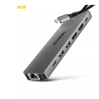 AXAGON HMC-7HX2, vozlišče USB 5Gb/s, 2x USB-A, USB-C, 2x HDMI 4k/60Hz, RJ-45 GLAN, PD 100W, kabel USB-C 15cm