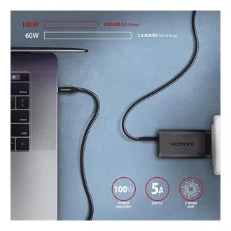 AXAGON BUCM32-CM05AB, SPEED  kabel USB-C <-> USB-C, 0,5 m, USB 20Gb/s, PD 100W 5A, 4K HD, ALU, oplet, črn