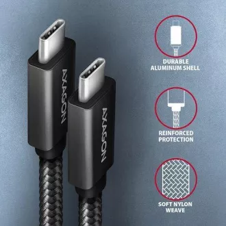 AXAGON BUCM32-CM05AB, SPEED  kabel USB-C <-> USB-C, 0,5 m, USB 20Gb/s, PD 100W 5A, 4K HD, ALU, oplet, črn