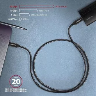 AXAGON BUCM32-CM05AB, SPEED  kabel USB-C <-> USB-C, 0,5 m, USB 20Gb/s, PD 100W 5A, 4K HD, ALU, oplet, črn