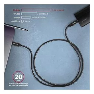 AXAGON BUCM32-CM05AB, SPEED  kabel USB-C <-> USB-C, 0,5 m, USB 20Gb/s, PD 100W 5A, 4K HD, ALU, oplet, črn
