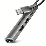 AXAGON HUE-STA, 4x USB ALU STRIP hub, 1x USB-A 5 Gbps, 2x USB-A in 1x USB-C 480 Mbps, kabel USB-A 12 cm