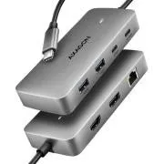 AXAGON HMC-CUB83X2, USB 10 Gbps razdelilnik, 2x USB-A, USB-C, HDMI in DP 4k/144 Hz, RJ-45 GLAN, PD 100 W, kabel USB-C 15 cm