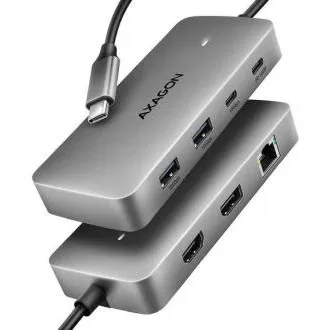 AXAGON HMC-CUB83X2, USB 10 Gbps razdelilnik, 2x USB-A, USB-C, HDMI in DP 4k/144 Hz, RJ-45 GLAN, PD 100 W, kabel USB-C 15 cm